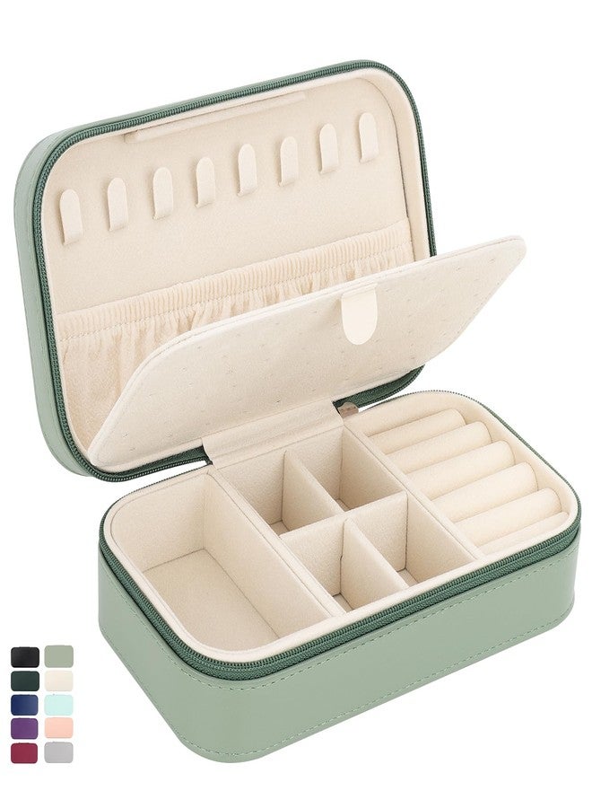 DesignSter Travel Jewelry Box, PU Leather Portable Jewelry Case, Small Jewelry Boxes for Gifts, Travel Jewelry Organizer for Women Rings Earrings Necklaces Bracelets (Avocado Green) - Image 1